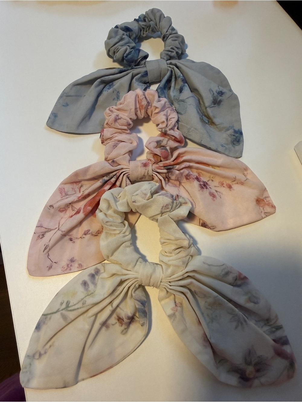 set of 3 : LoveShackFancy Floral Bow Scrunchie Set of 3 - Pink, Blue, Cream